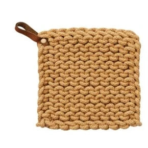 Fall Hues Crocheted Pot Holder With Leather Loop