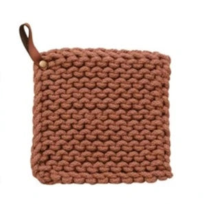 Fall Hues Crocheted Pot Holder With Leather Loop