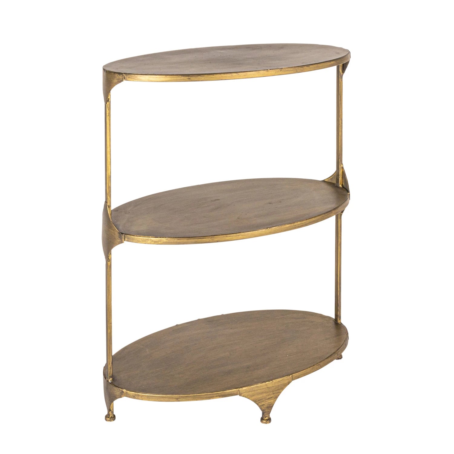 Antiqued Brass Oval Three Tier Table