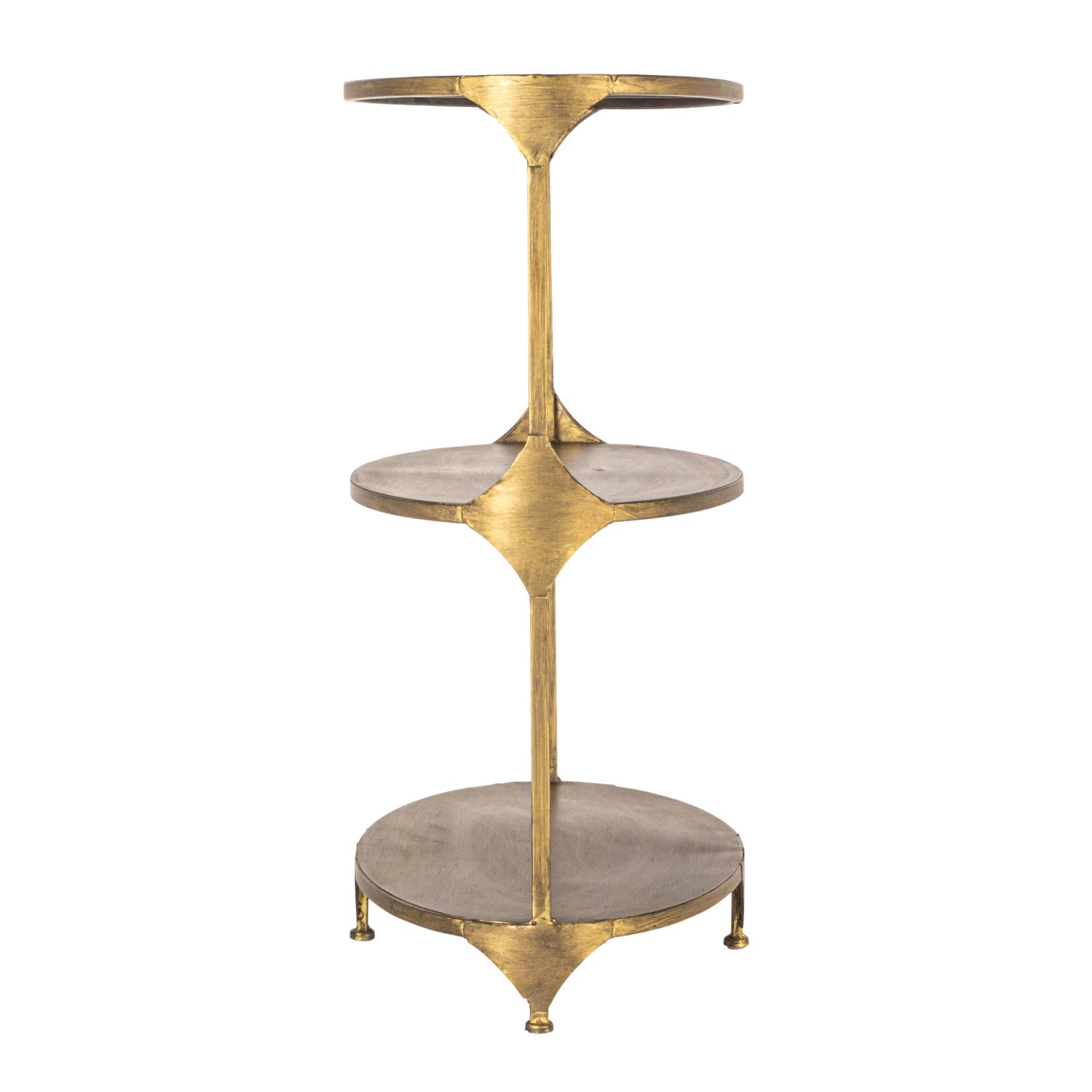 Antiqued Brass Oval Three Tier Table