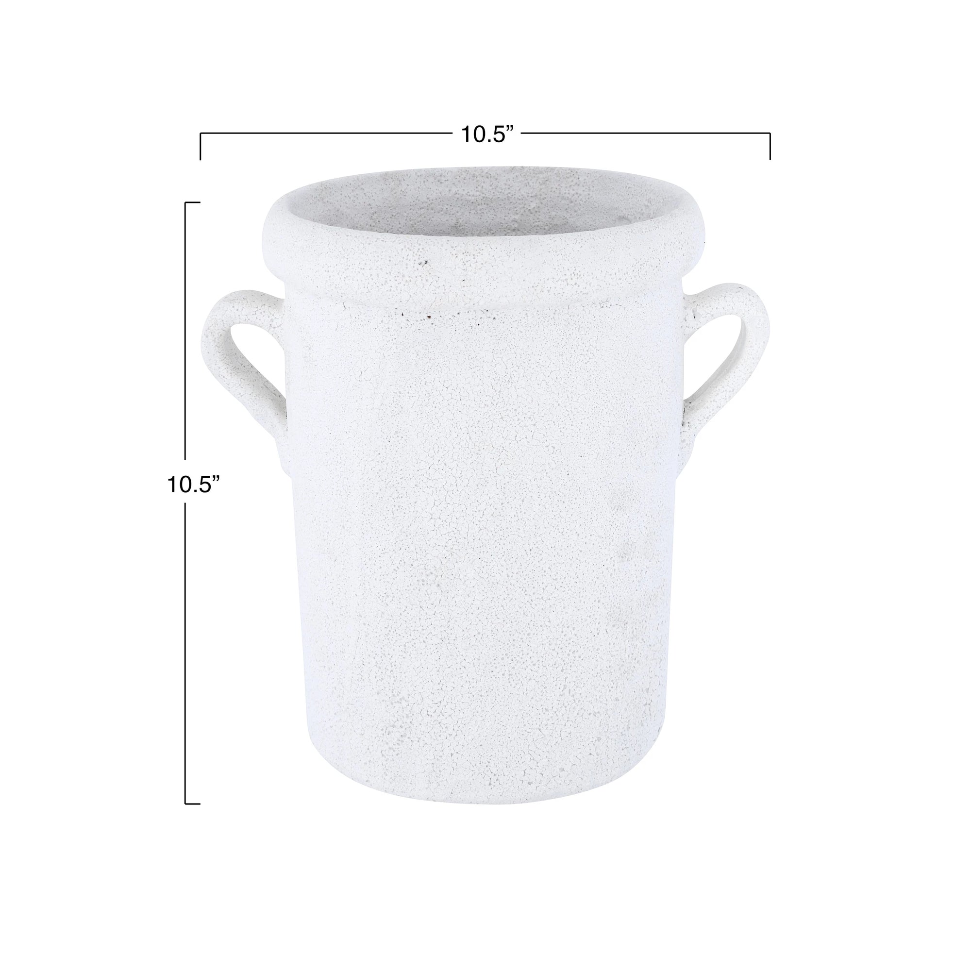 Distressed Coarse White Terracotta Crock With Handles