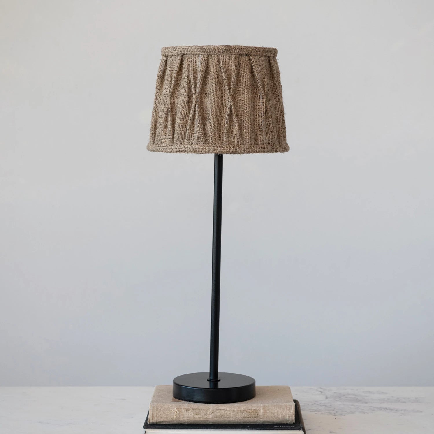 Candlestick Lamp With Pintucked Jute Shade S/2