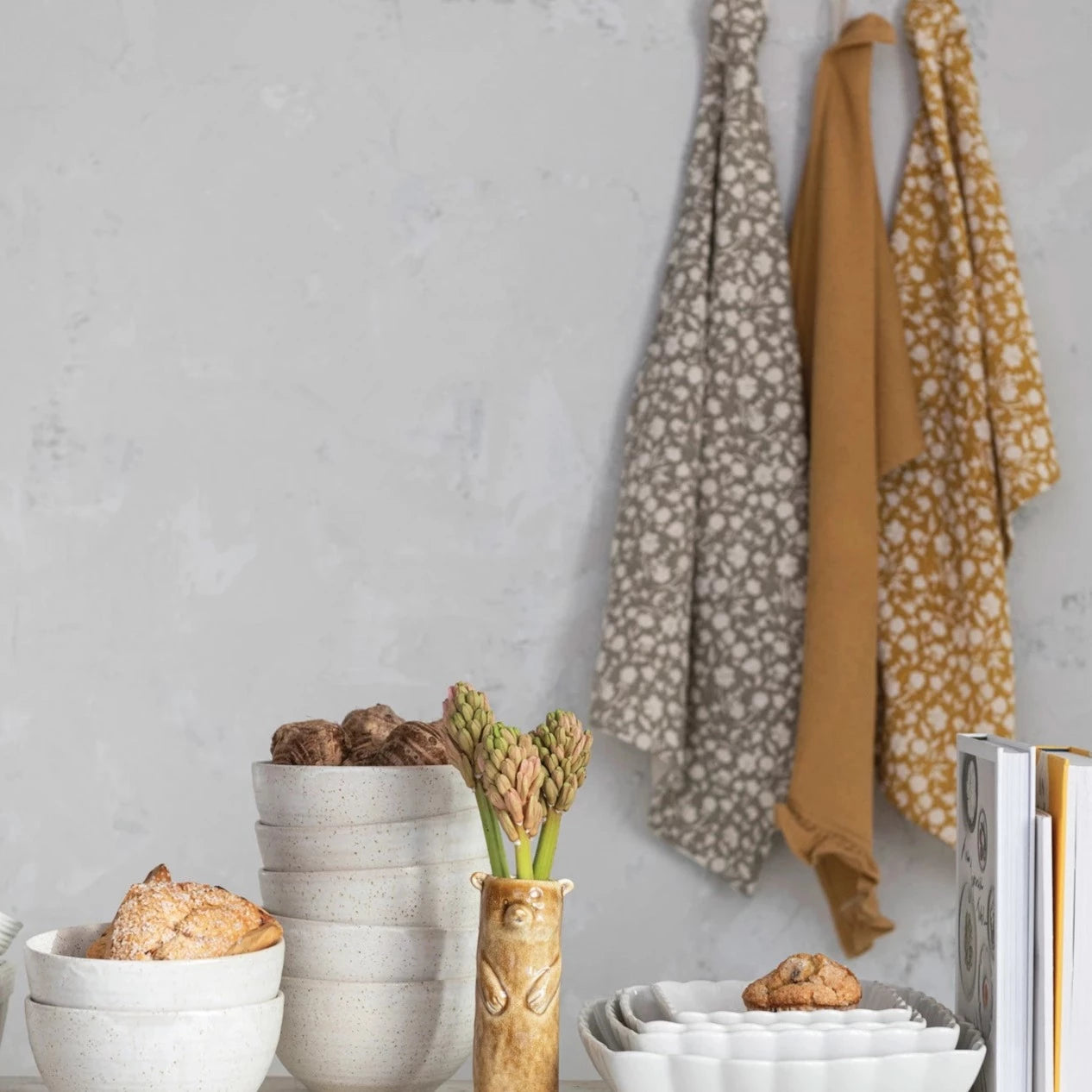 Cotton Slub Printed Waffle Tea Towel Set