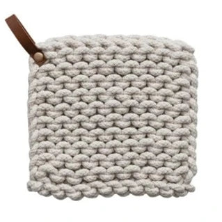 Muted Hues Crocheted Pot Holder With Leather Loop