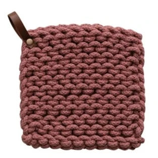 Muted Hues Crocheted Pot Holder With Leather Loop