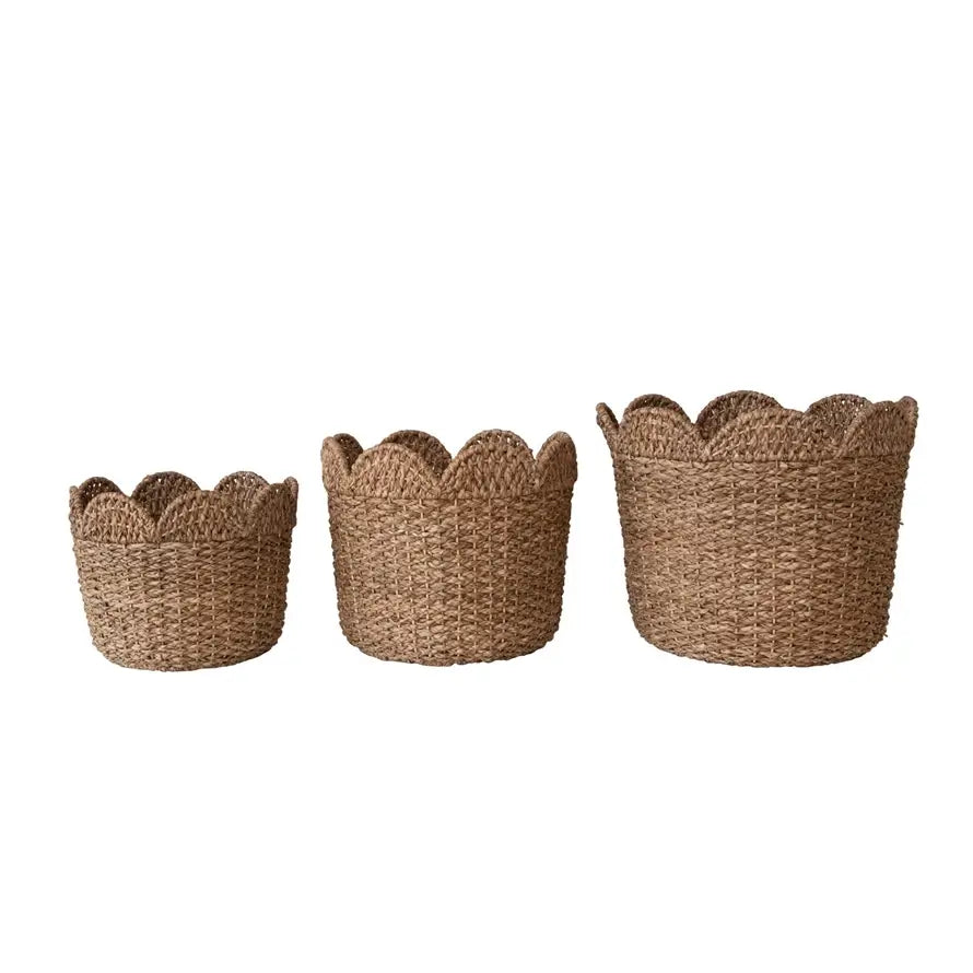 Braided Bankuan & Rattan Scalloped Basket Set