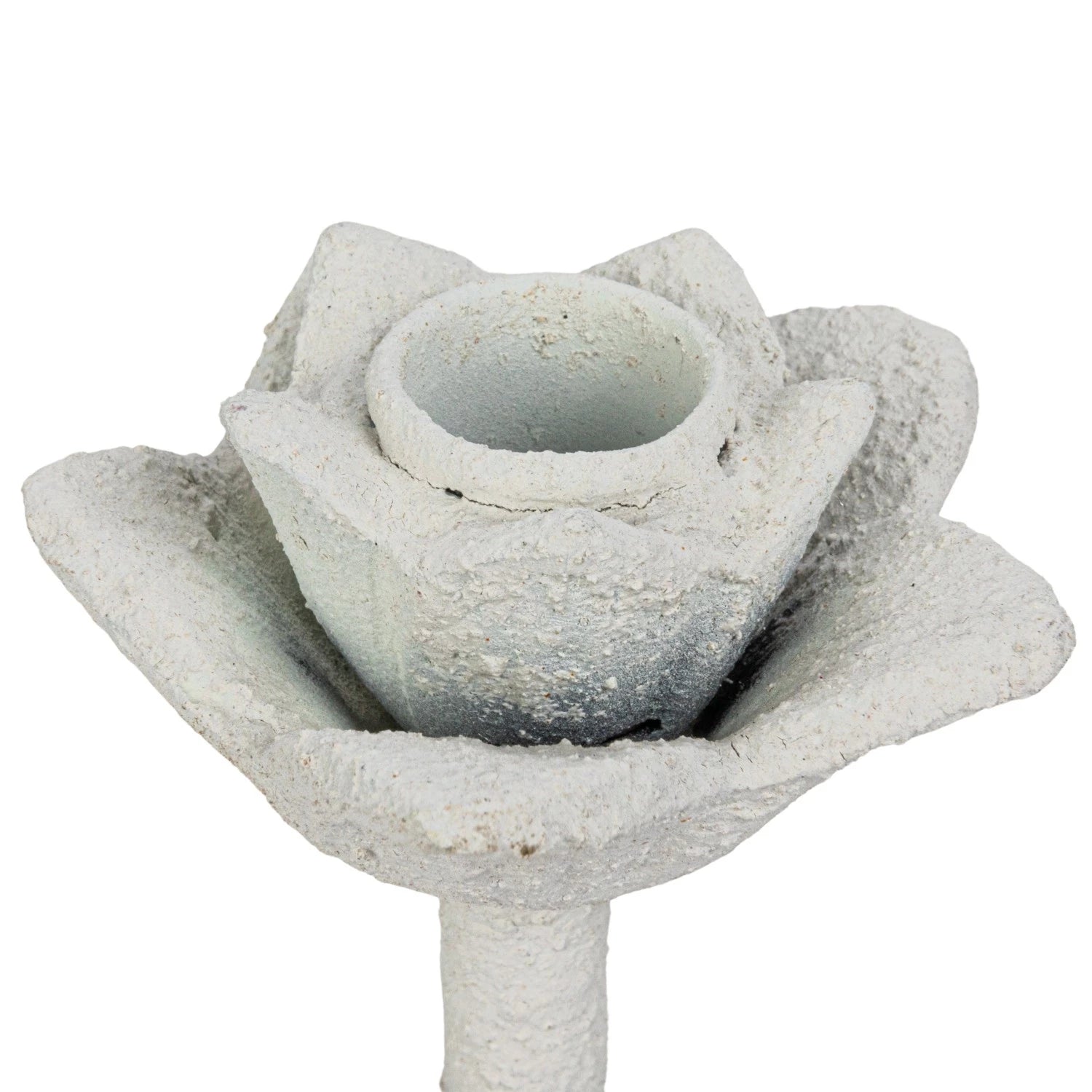 Textured White Cast Iron Flower Taper Holder