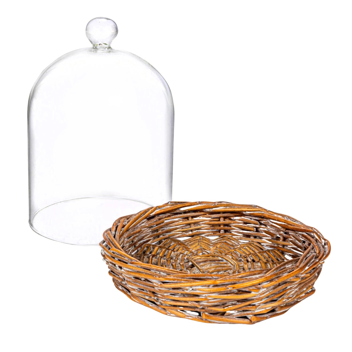 Glass Cloche With Woven Willow Base