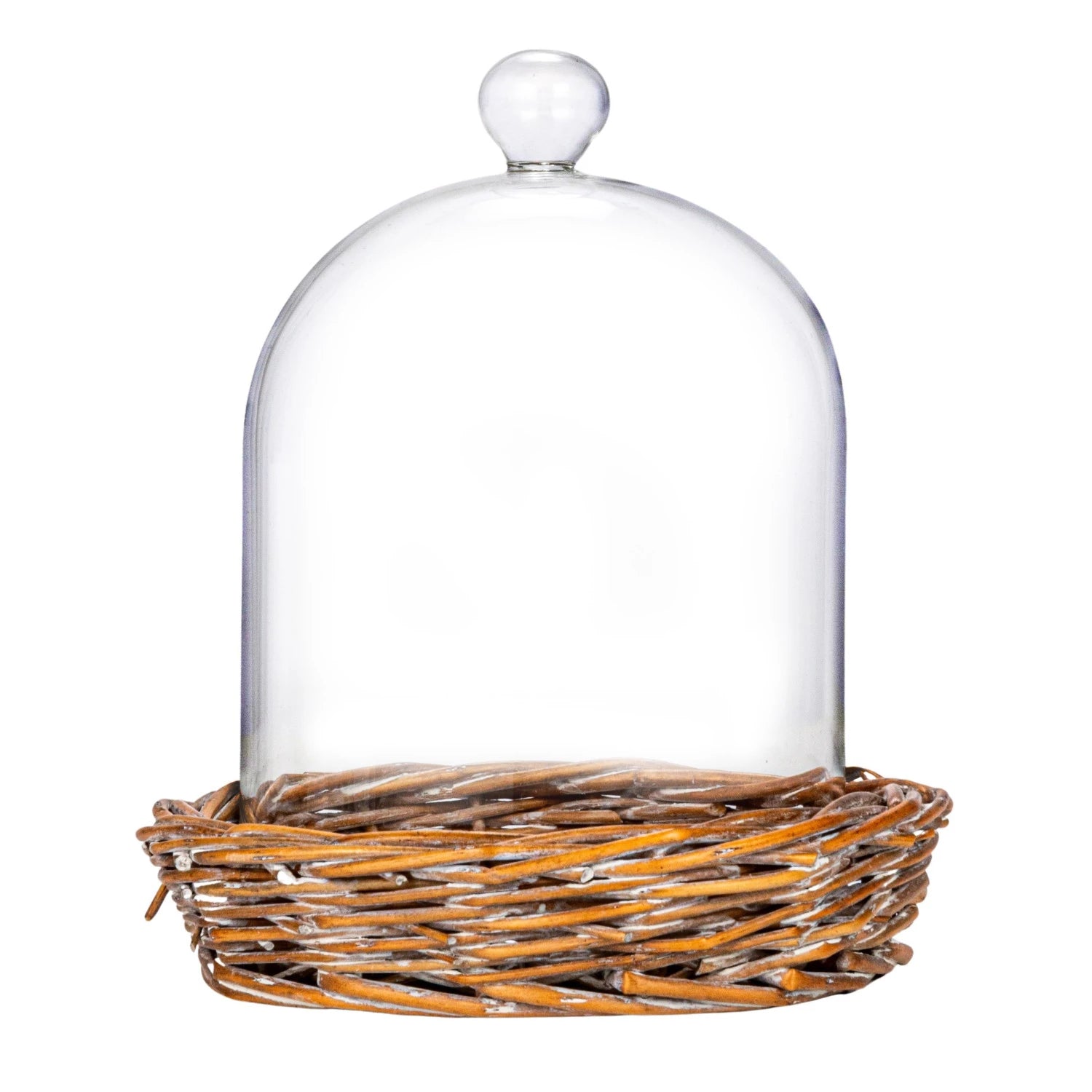 Glass Cloche With Woven Willow Base