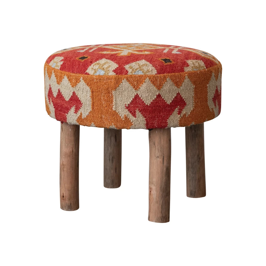 Cotton & Wool Kilim Upholstered Stool