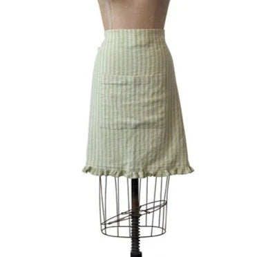 Green Striped Half Apron with Ruffle