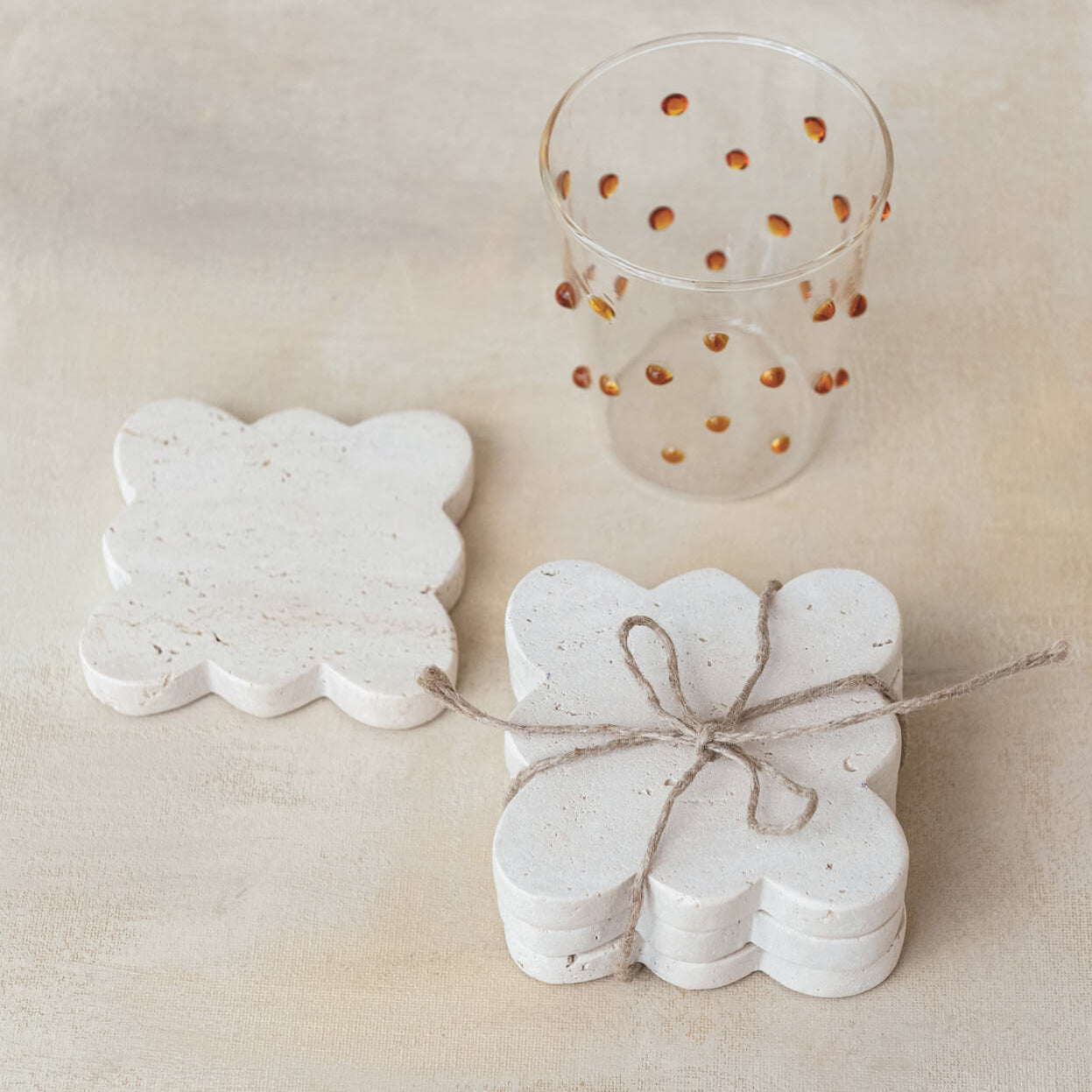 Travertine Scalloped Edge Coaster Set