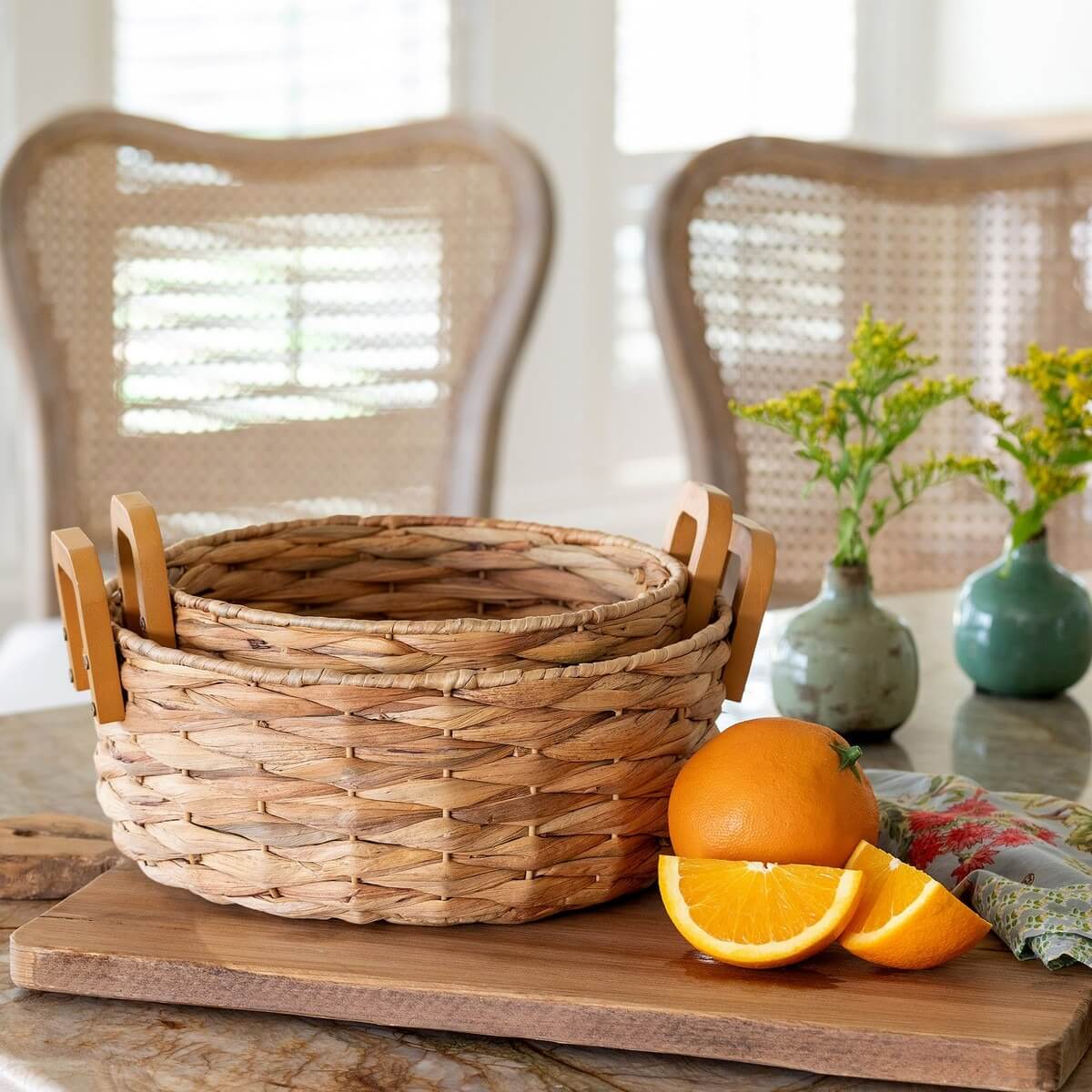 Woven Water Hyacinth Round Serving Basket Set