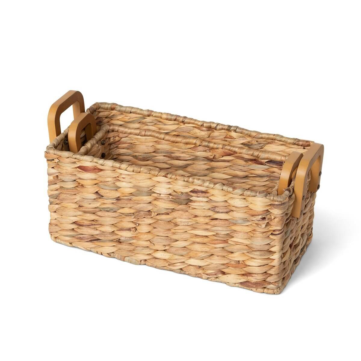 Woven Water Hyacinth Rectangle Storage Basket Set