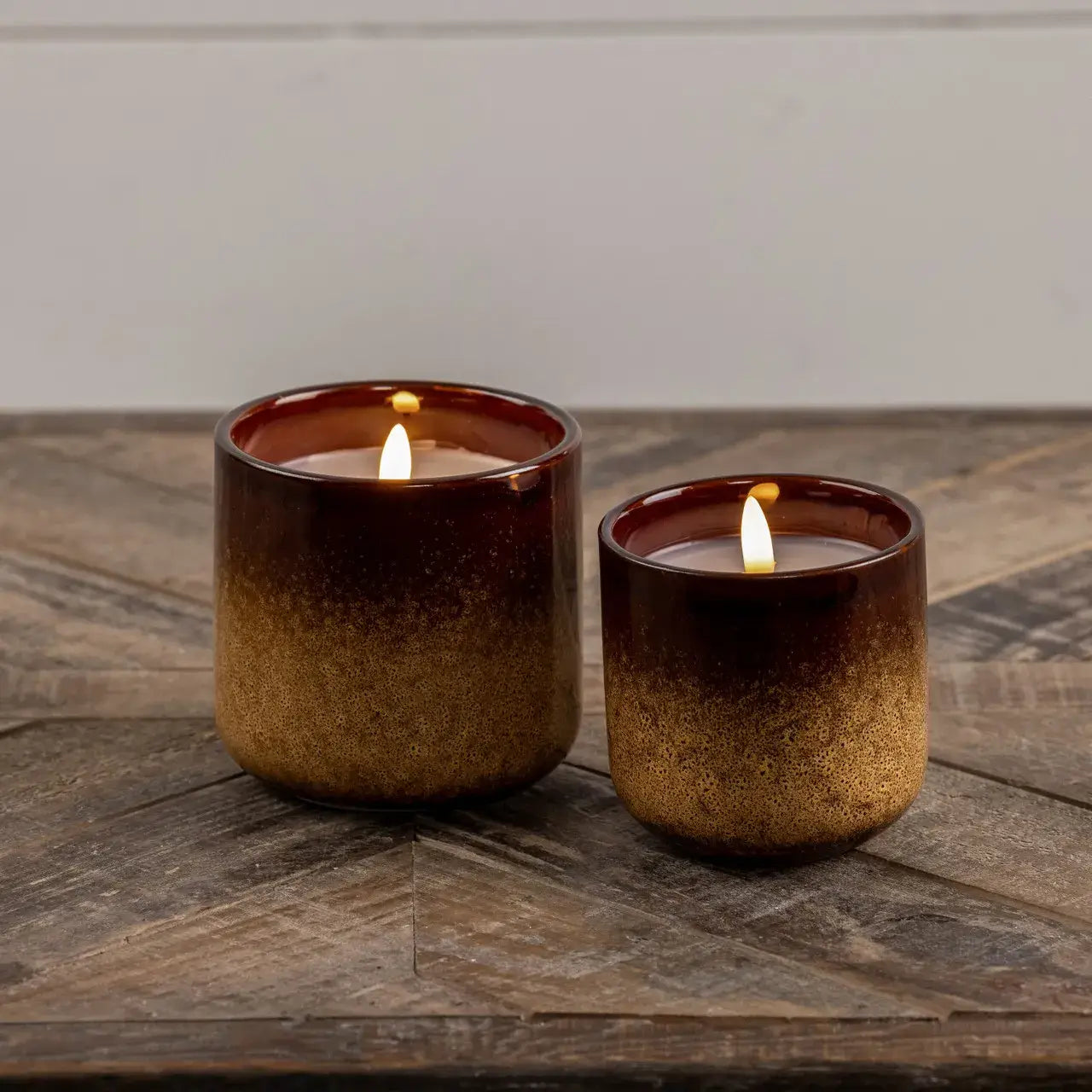 Glass 3D Flame Brown & Tan Ceramic Candle