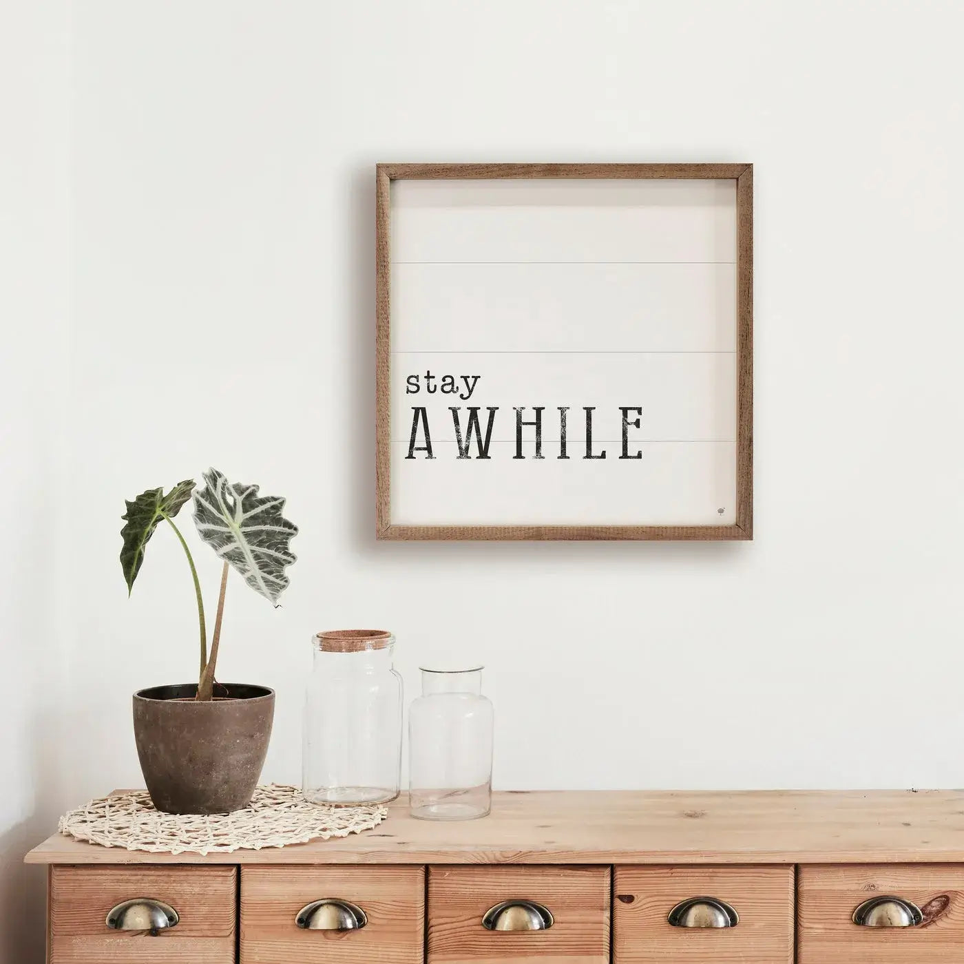 Stay Awhile Typewriter Wood Framed Print