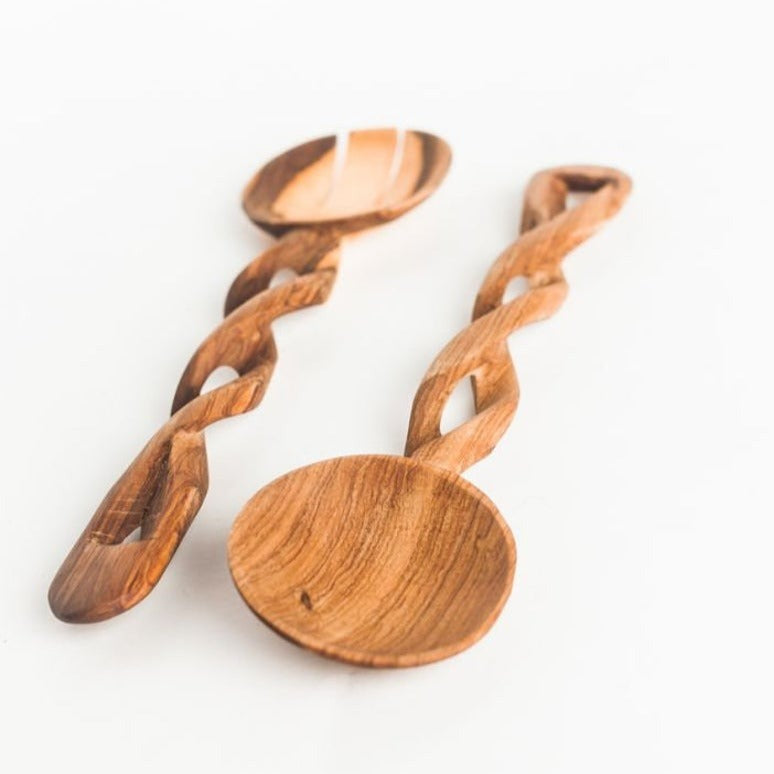 Olive Wood Spiral Salad Servers