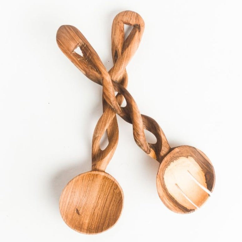 Olive Wood Spiral Salad Servers