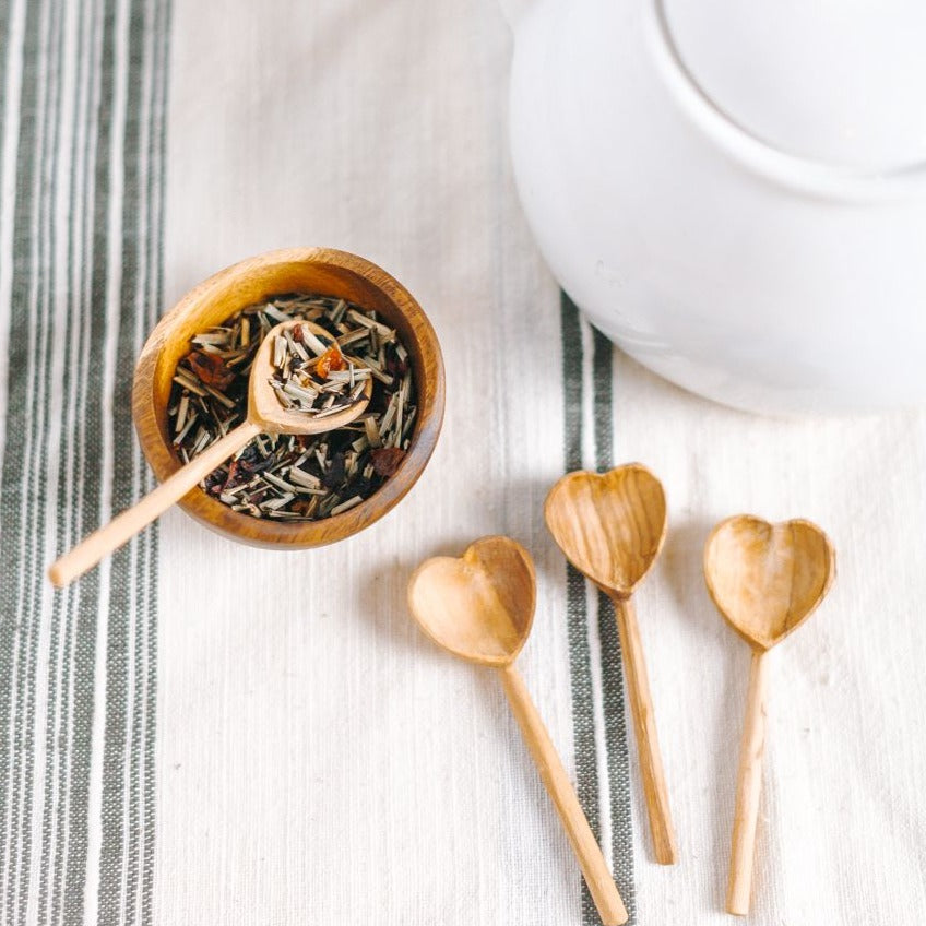 Olive Wood Heart Teaspoon Pair