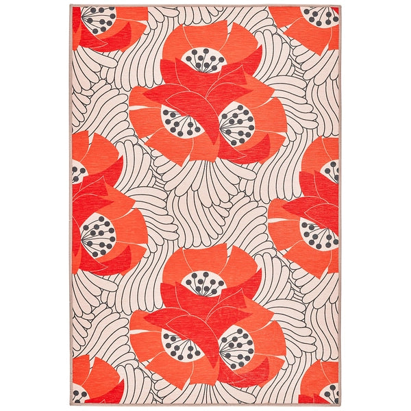 Japanese Poppy Multi Machine Washable Rug