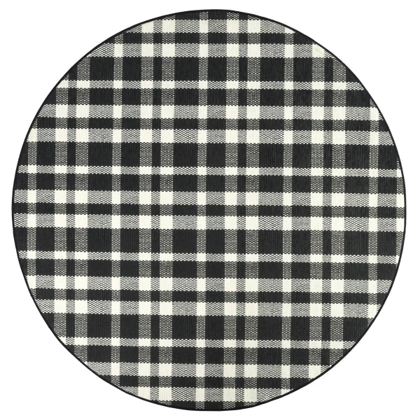 Houston Plaid Black Machine Washable Rug