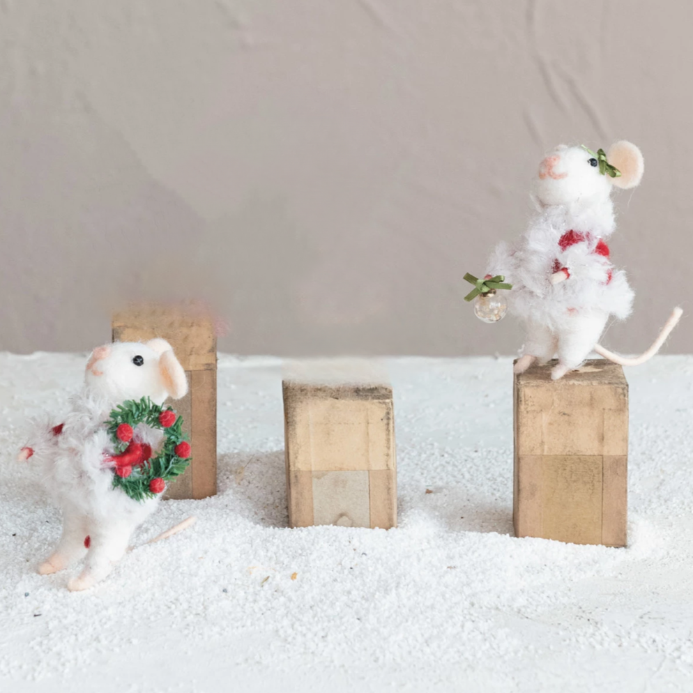 Wool Felt Mouse In Santa Outfit