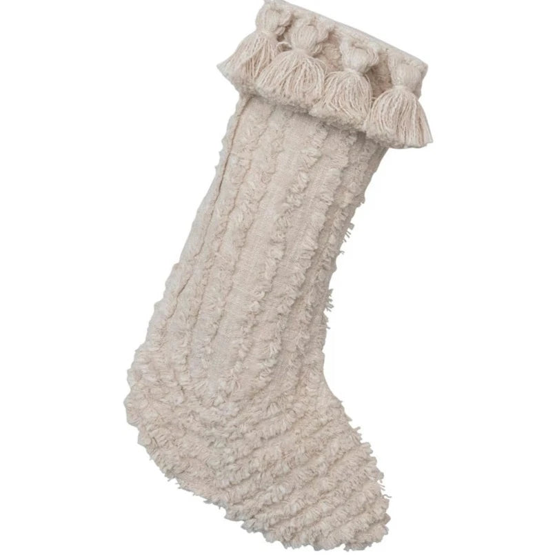 Cotton Slub Stocking With Tufting & Tassels