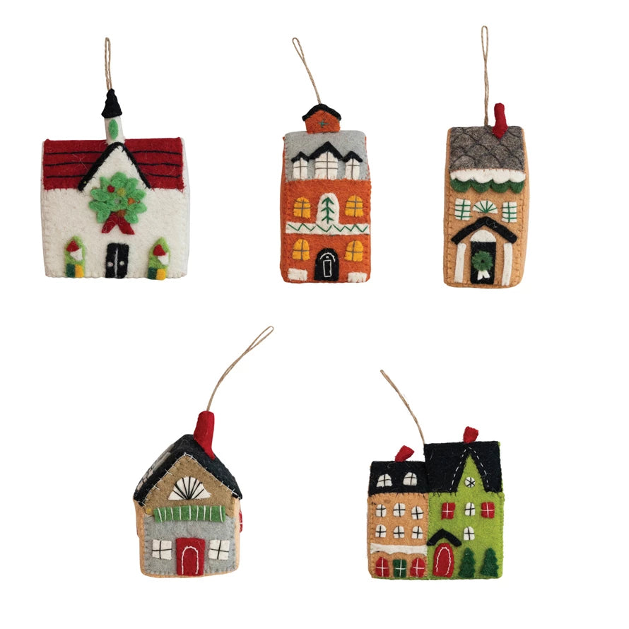 Handmade Wool Felt House Ornament Set