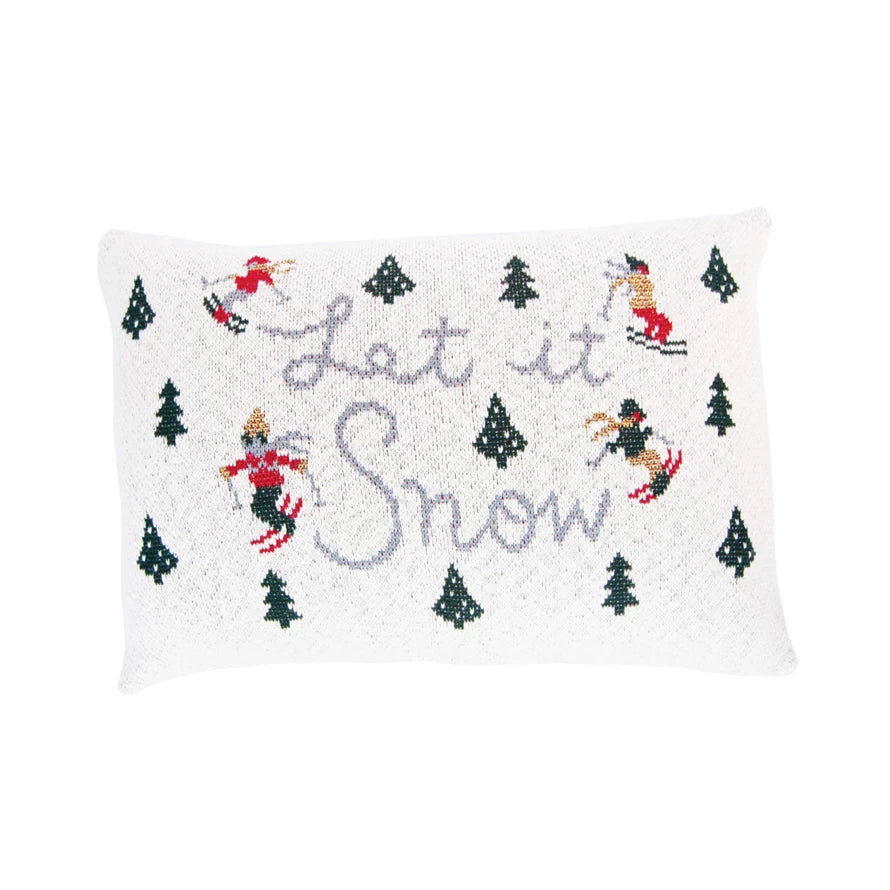 Cotton Knit Trees & Skiers Let it Snow Pillow