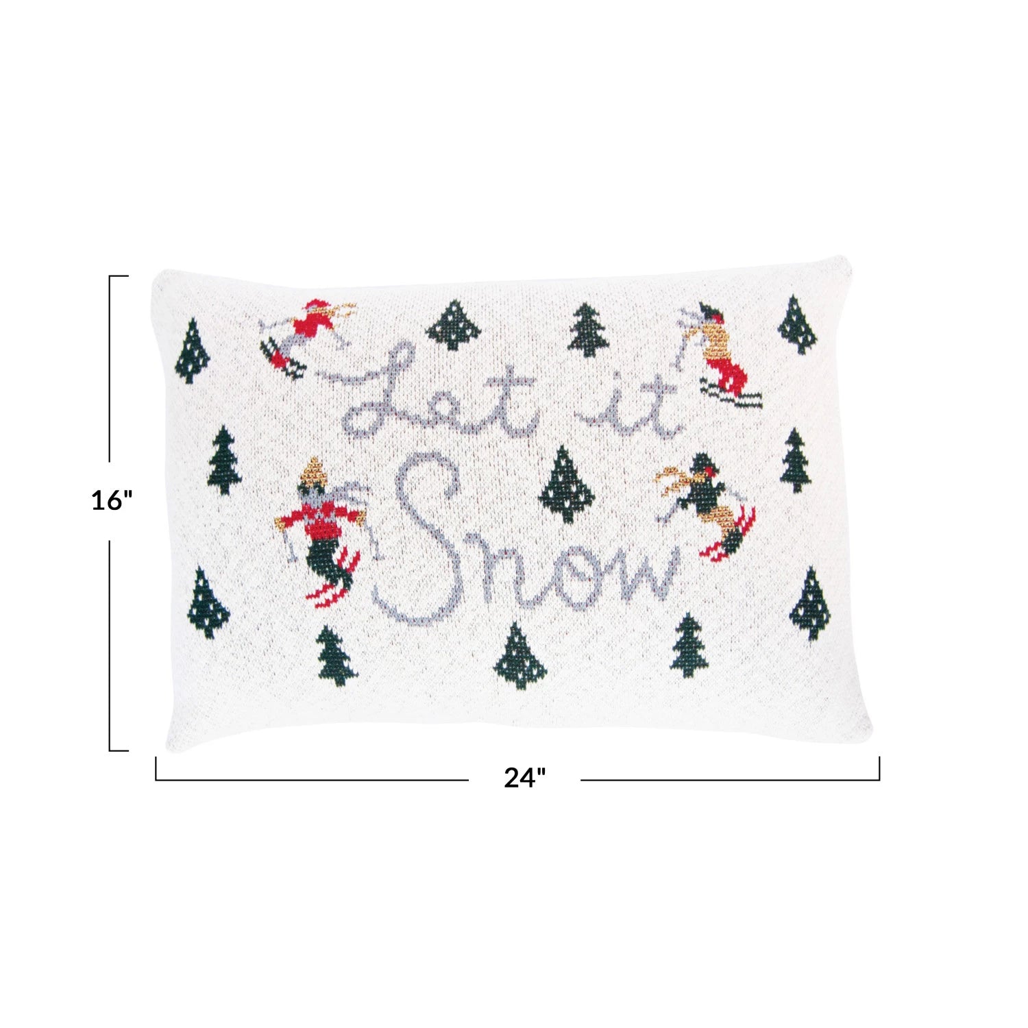 Cotton Knit Trees & Skiers Let it Snow Pillow