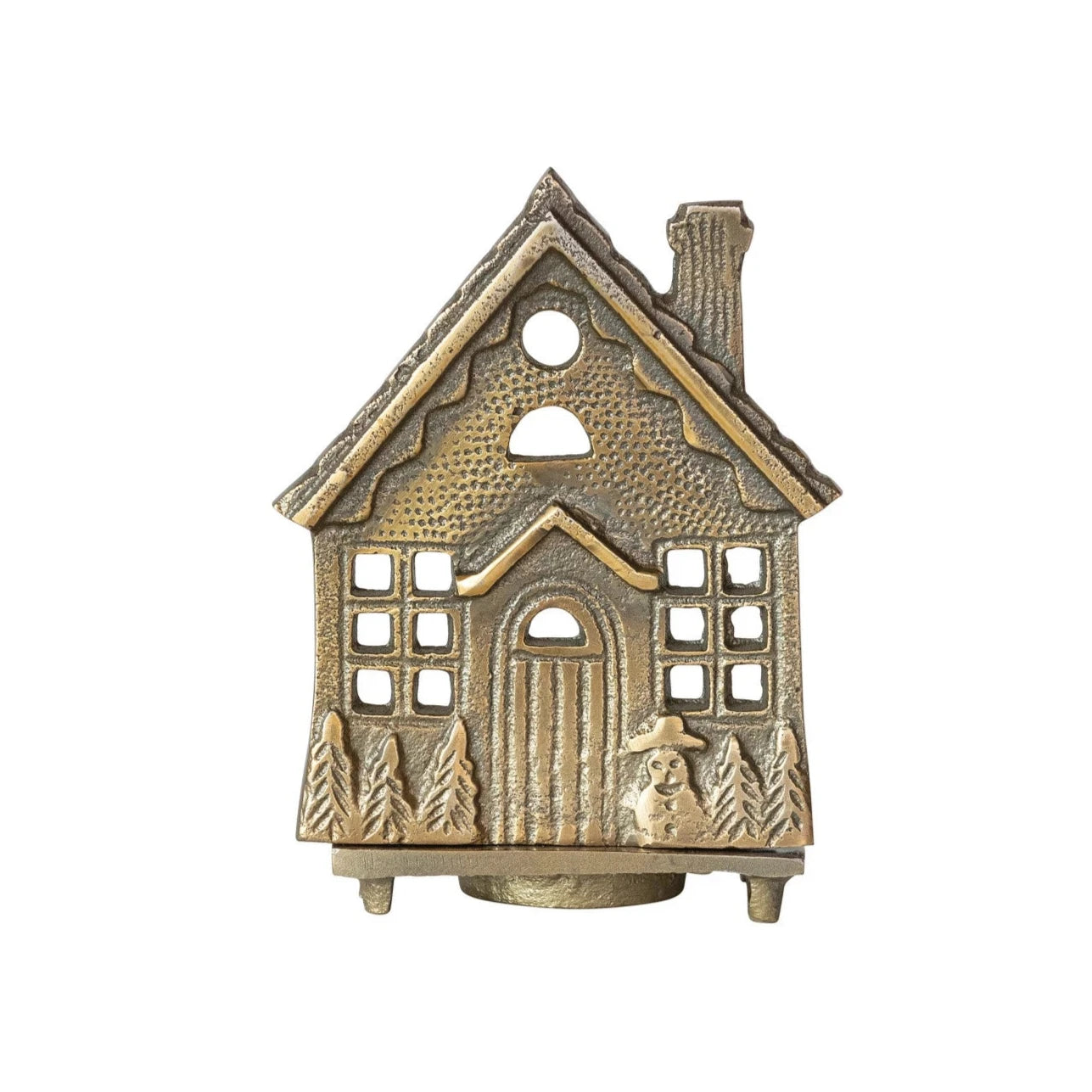 Embossed Cast Aluminum House Tealight Holder