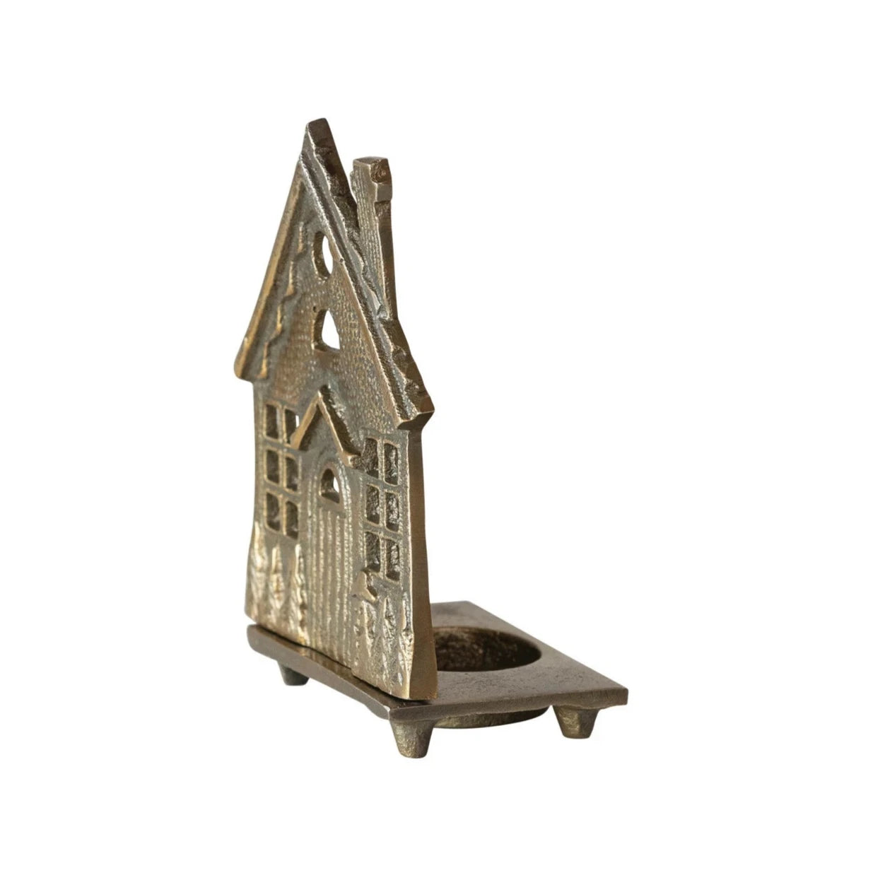 Embossed Cast Aluminum House Tealight Holder