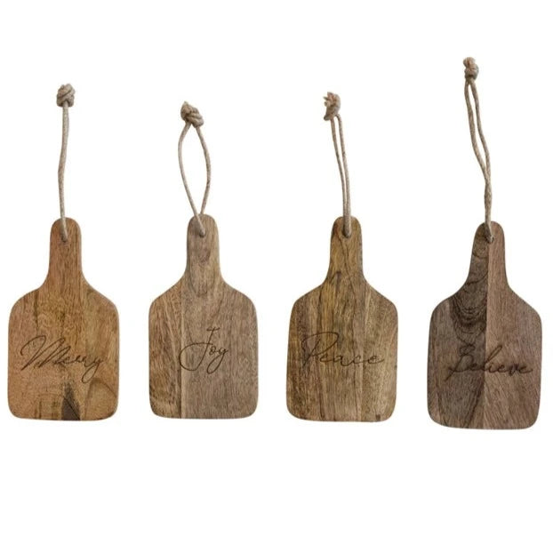 Etched Mango Wood Holiday Board Set