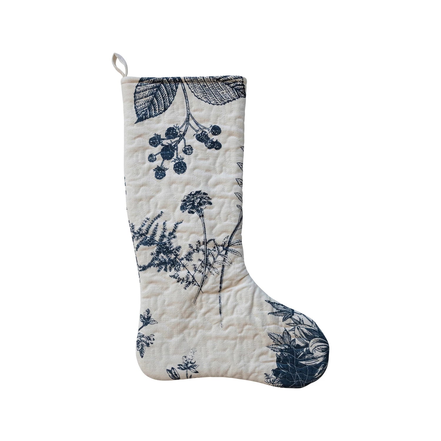 Quilted Blue Botanical Print Stocking