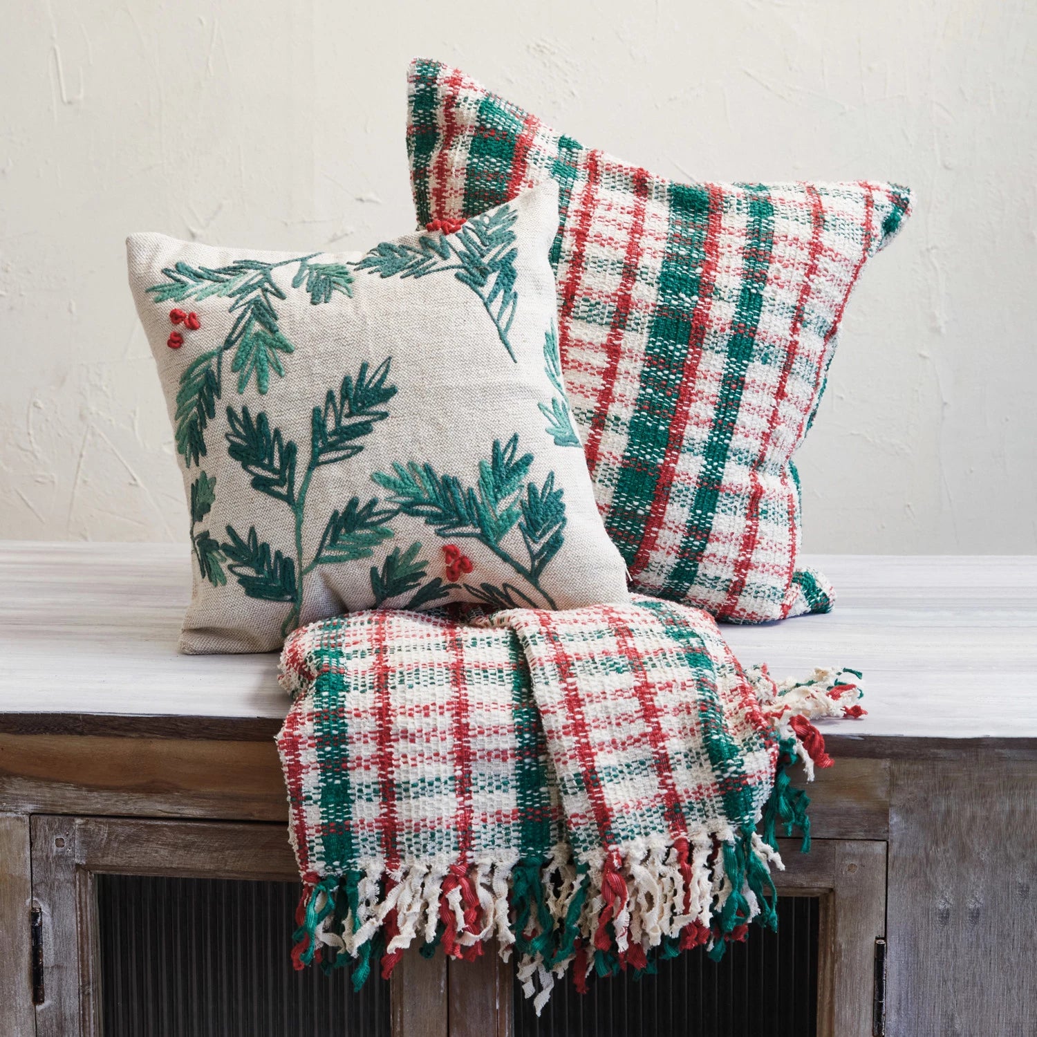 Woven Cotton Holiday Plaid Pillow