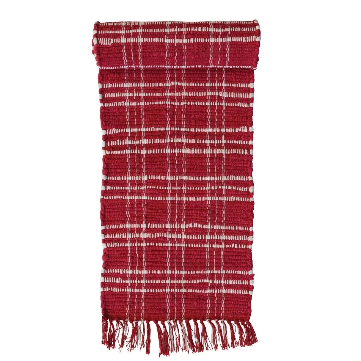 Hand Woven Red Plaid Cotton Chindi Table Runner