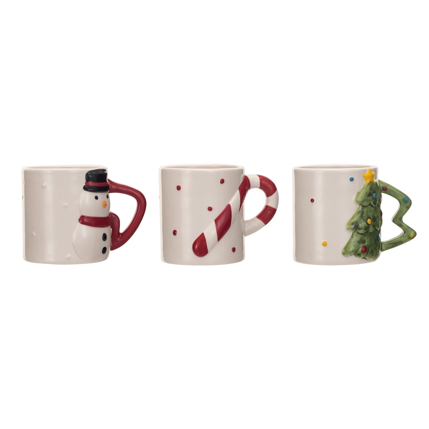 Stoneware Holiday Shaped Handle Mug Set