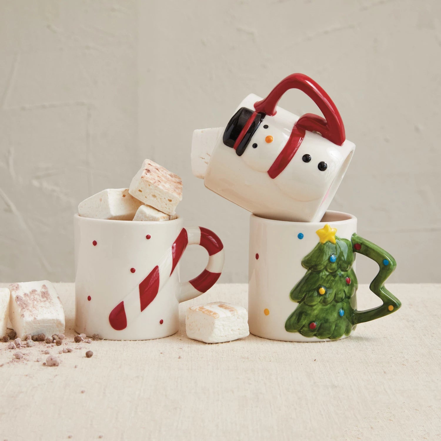 Stoneware Holiday Shaped Handle Mug Set