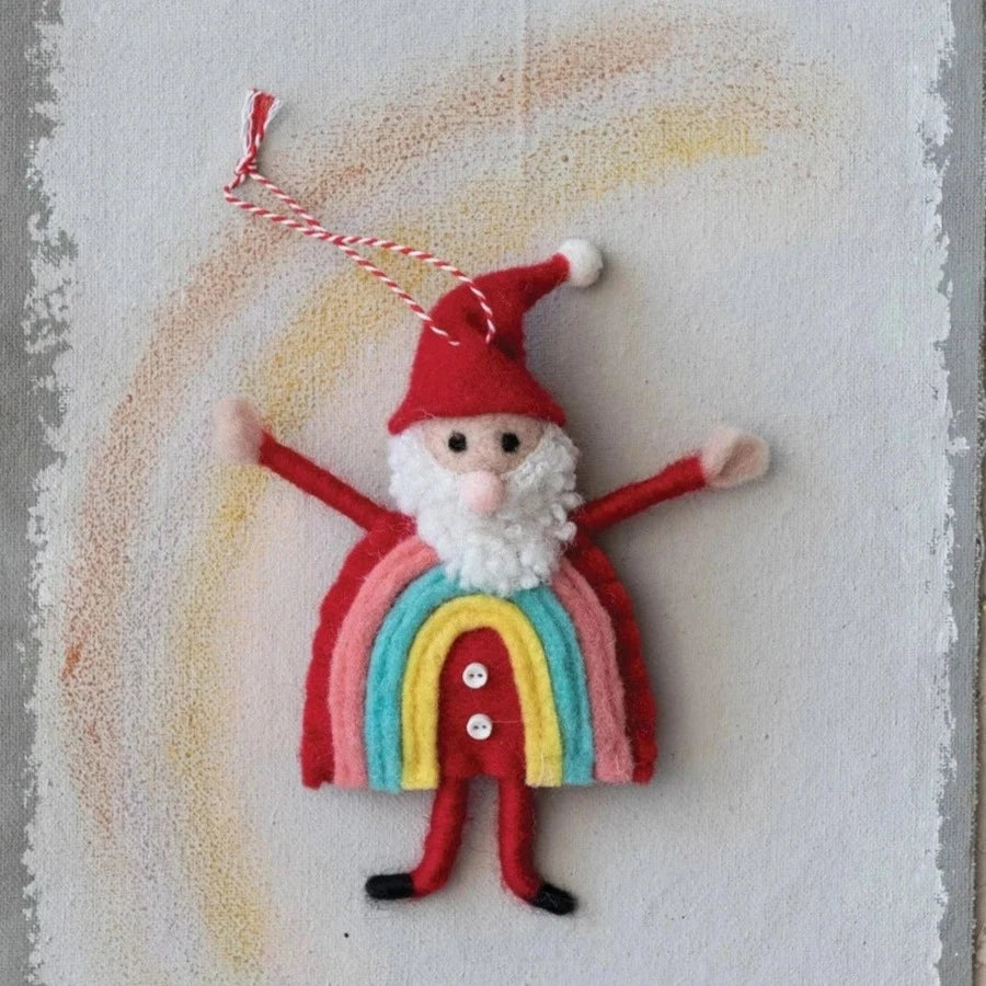 Wool Felt Rainbow Santa Ornament