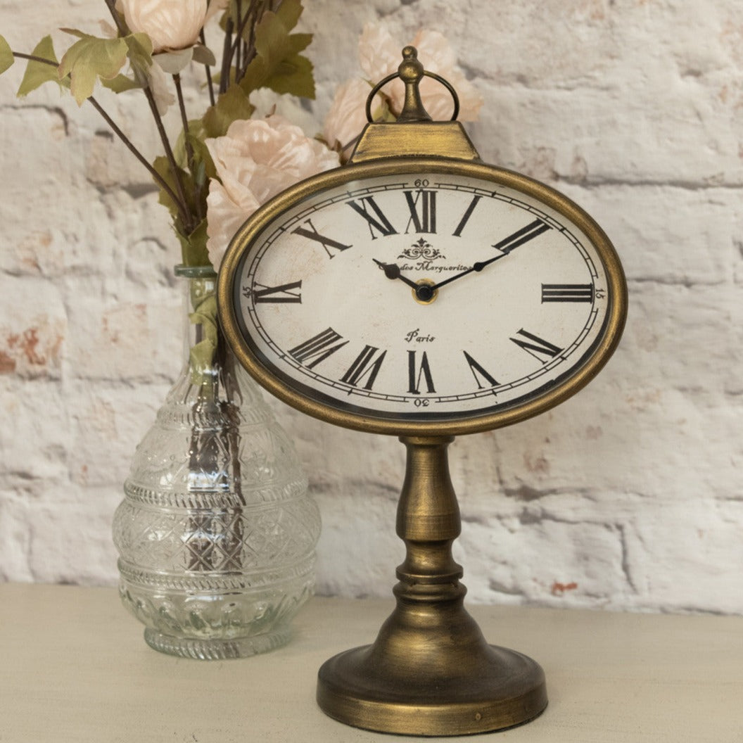 Antiqued Gold Oval Tabletop Clock