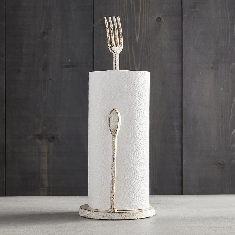 Cast Iron White Fork & Spoon Paper Towel Holder