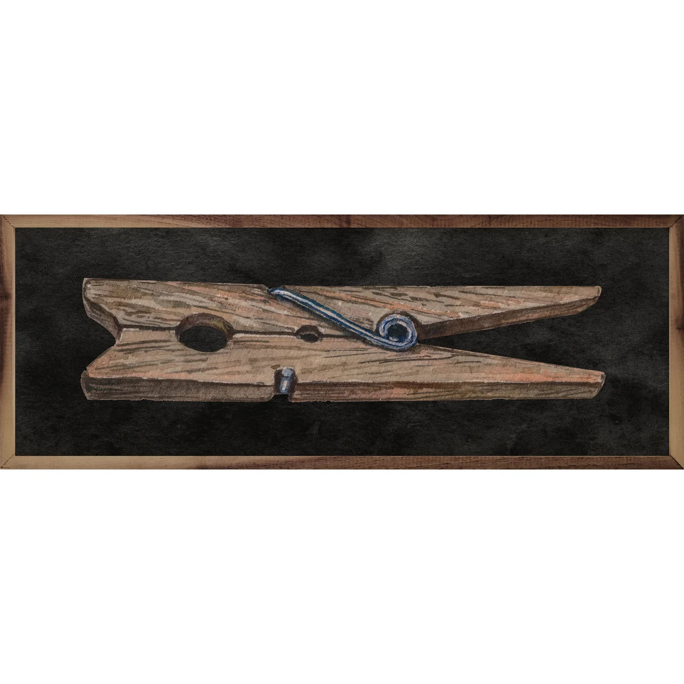 Clothespin Black Wood Framed Print