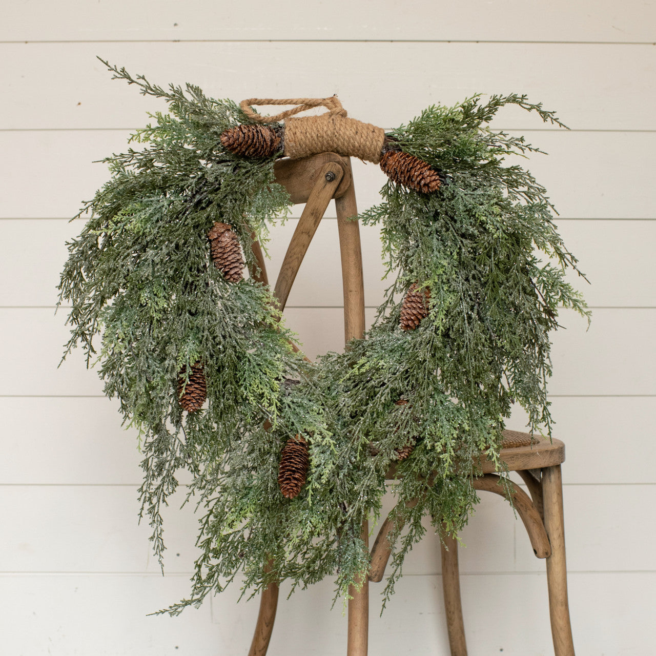 Dark Green Iced Cedar Hanging Wreath