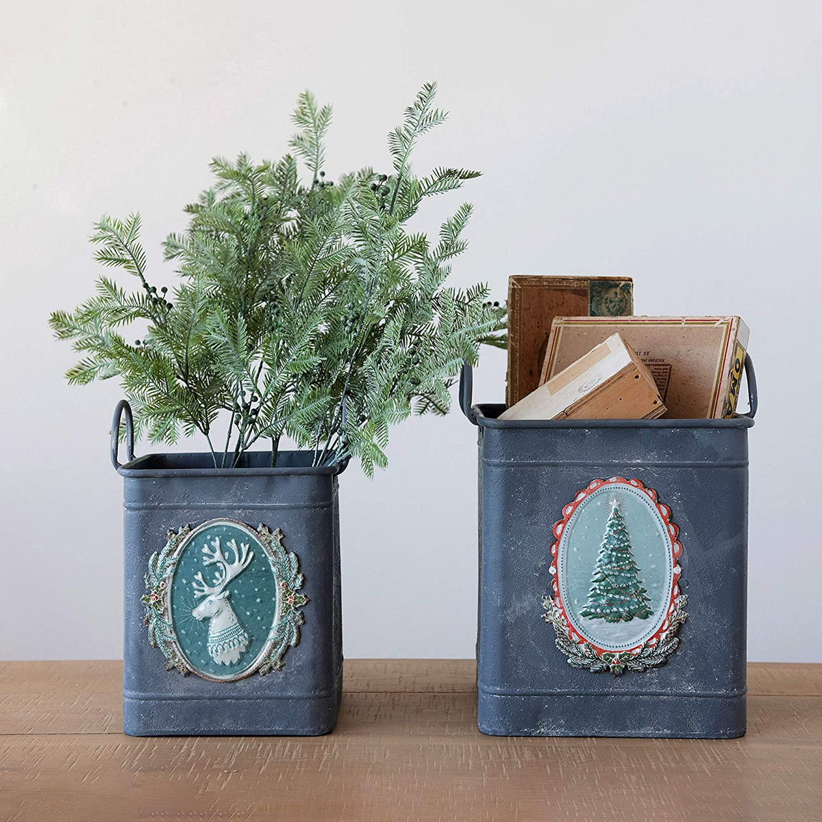 Embossed Metal Holiday Bucket