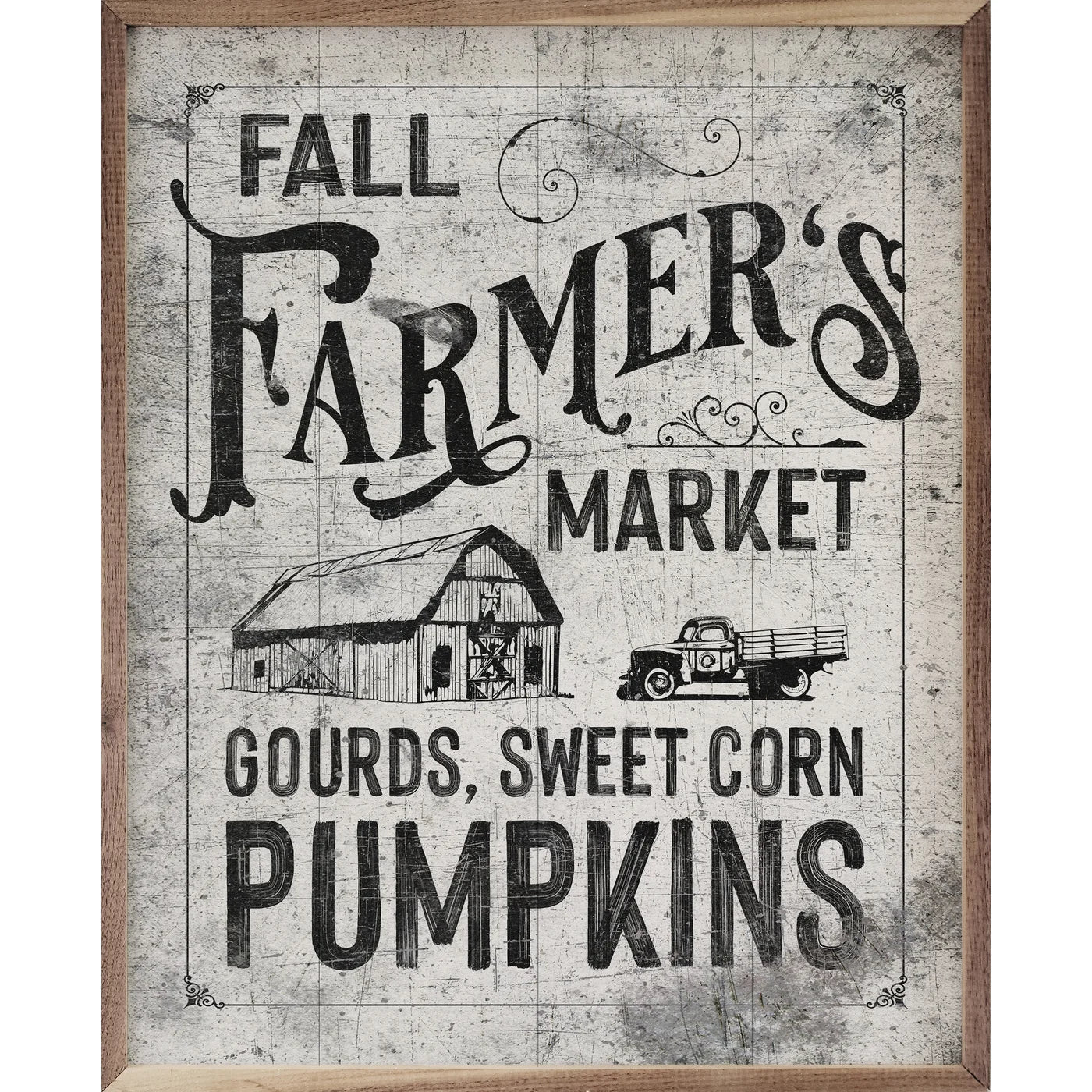 Fall Farmer's Market Border White Wood Framed Print