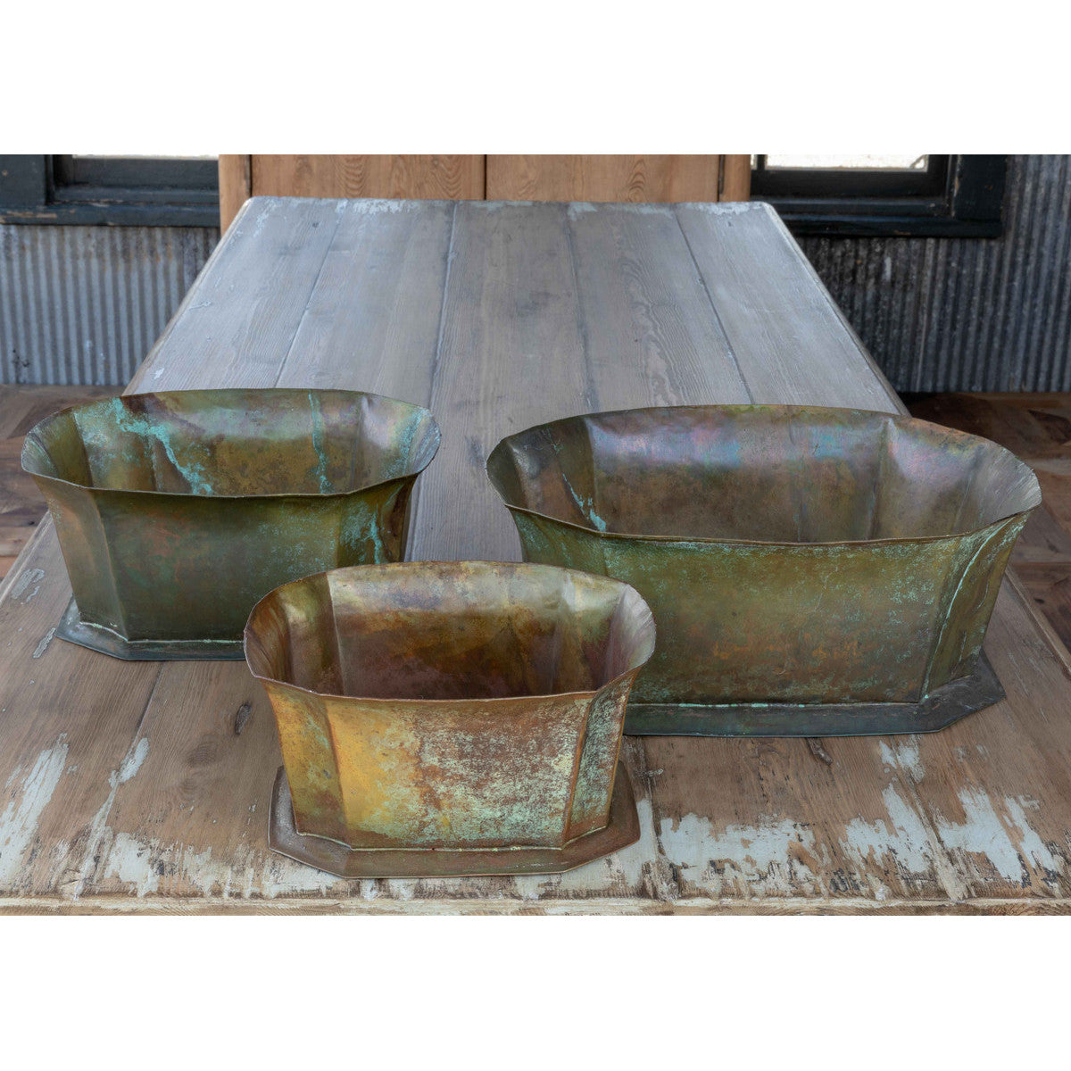 Flared Patina Metal Planter