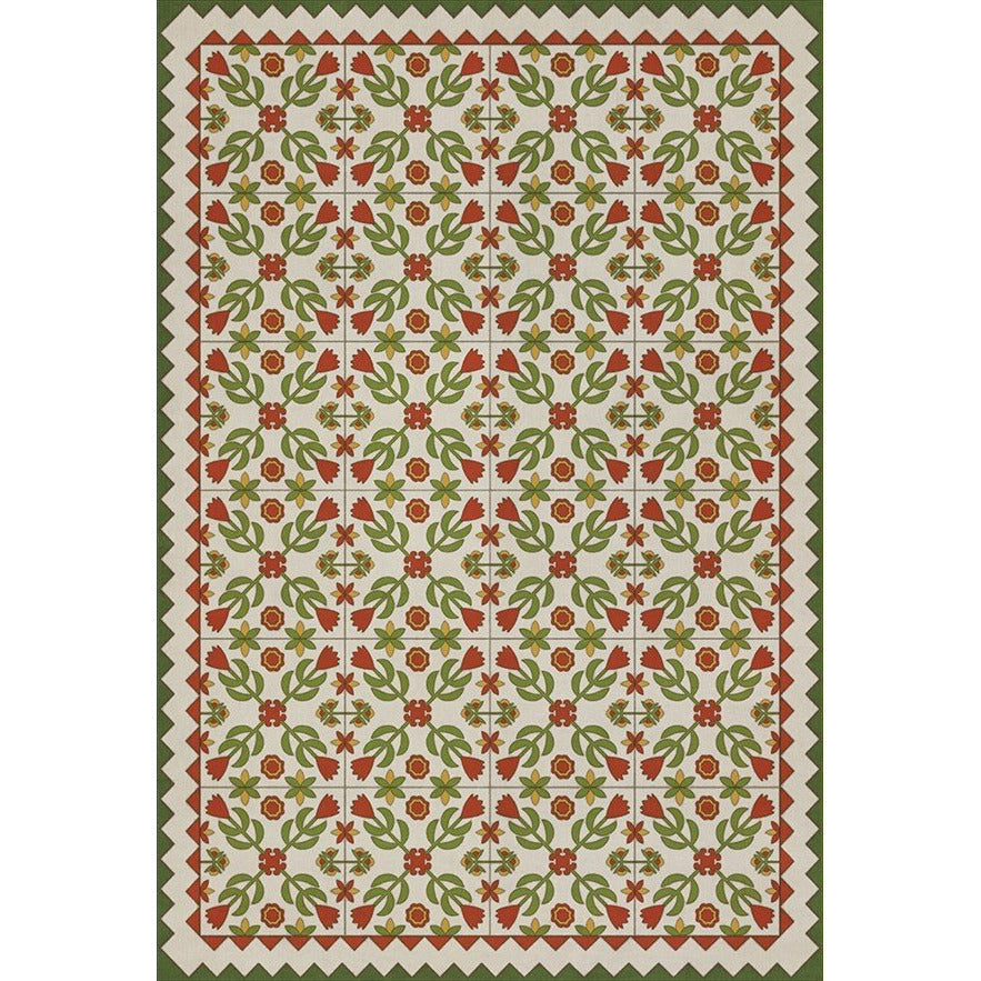 Folk Art Museum Floral Quilt Flowers Mirror Vinyl Floor Cloth