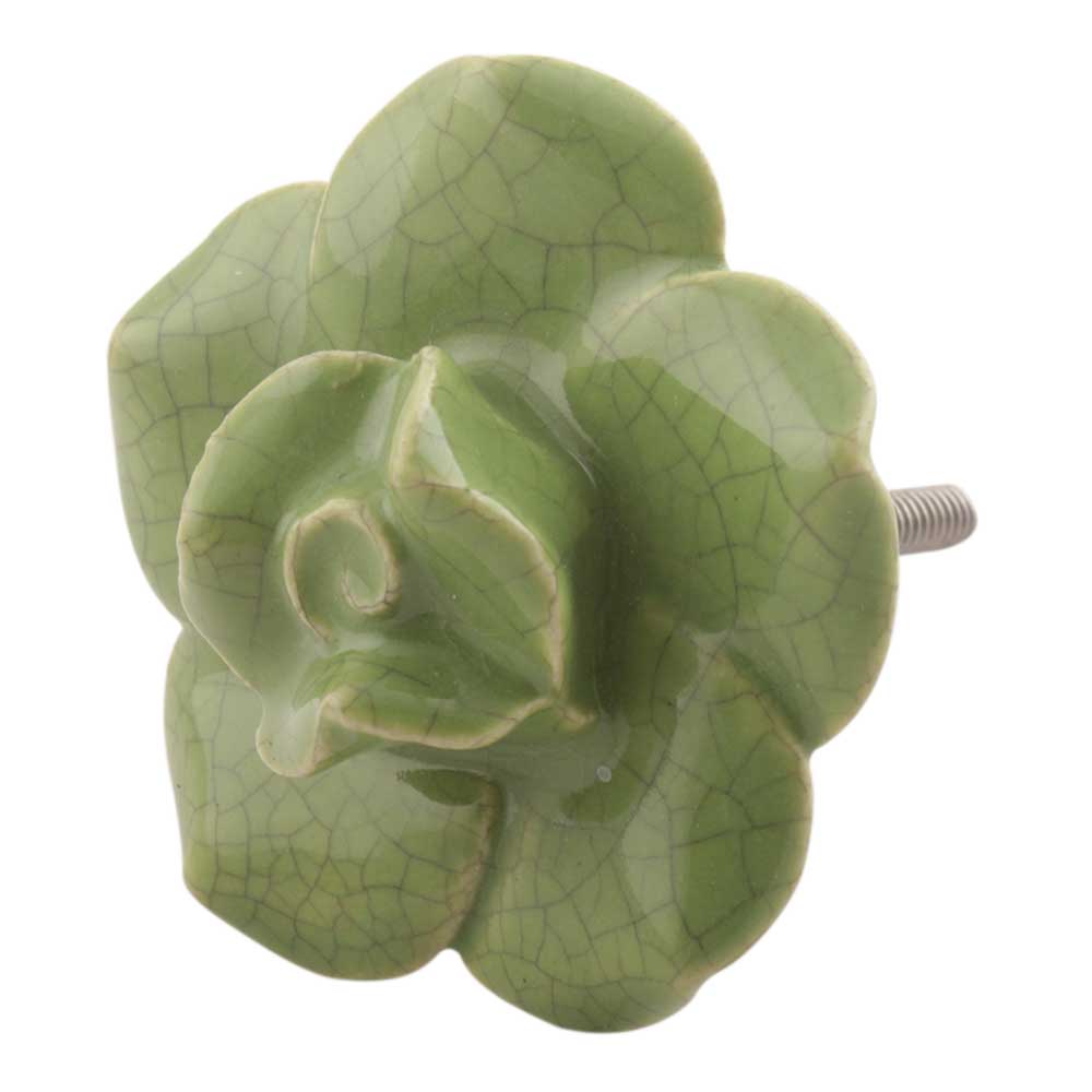 Green Crackle Rose Knob