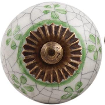 Green Floral Crackle Knob