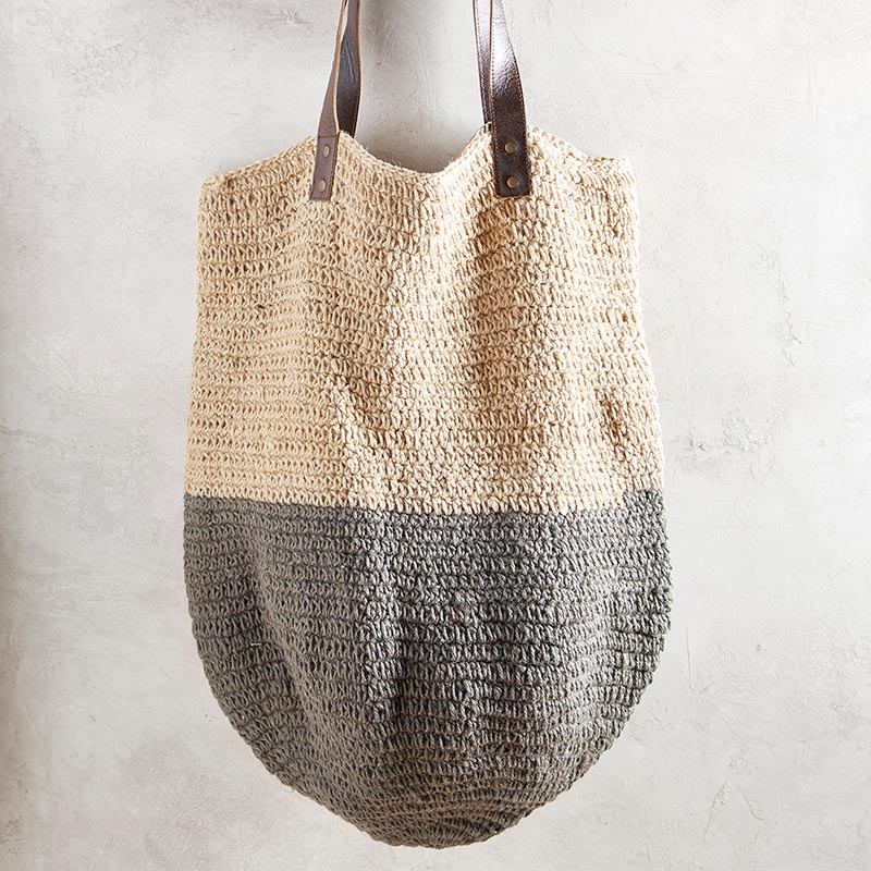 Grey Block Jute Tote